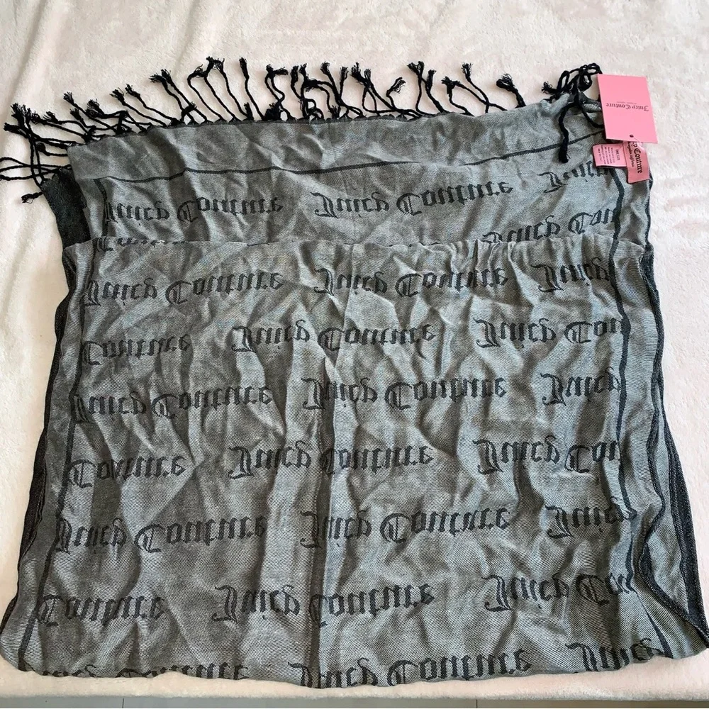 Juicy couture grey black fringe scarf size 66 x‎ 20 inches new